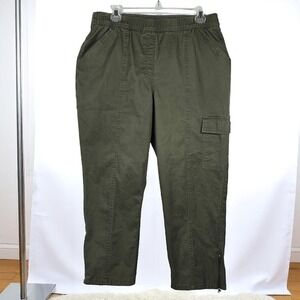 Chico's Cargo Pants Olive Green Elastic Waist Zip Ankle Casual Comfort Women's M